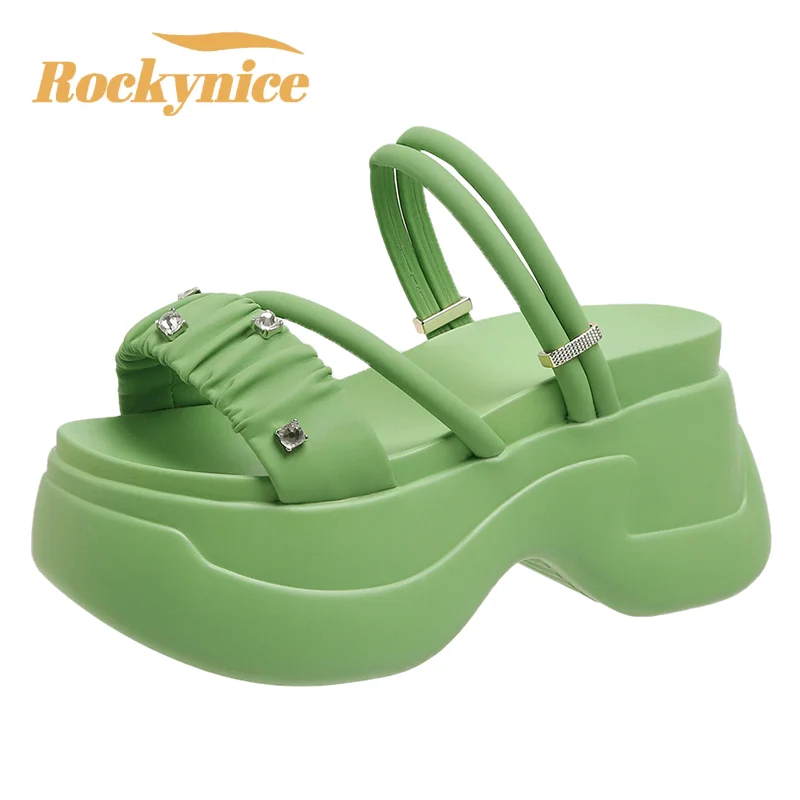 Summer High Platform Women Sandals 8CM Wedge Heels Slippers Fashion New Beach Outside Chunky Sandals Comfort Casual Slides Woman