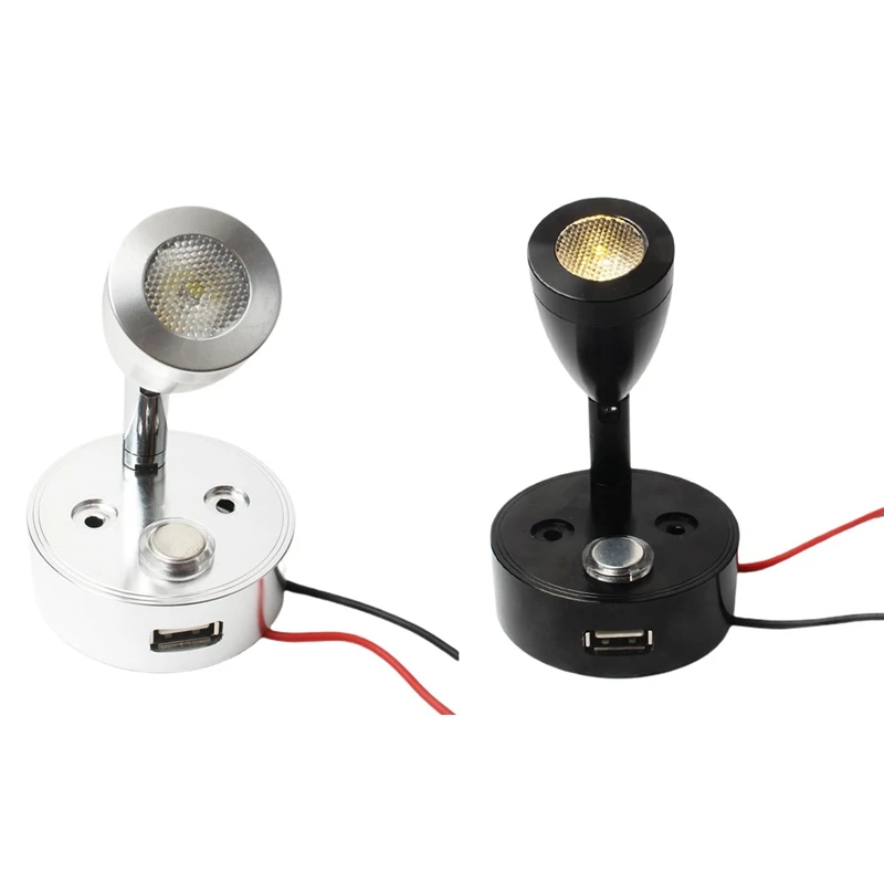 

Aluminum 12V10-30V Touch Dimmable LED Reading Light Fixture With USB Port Boat Yacht Wall Lamp