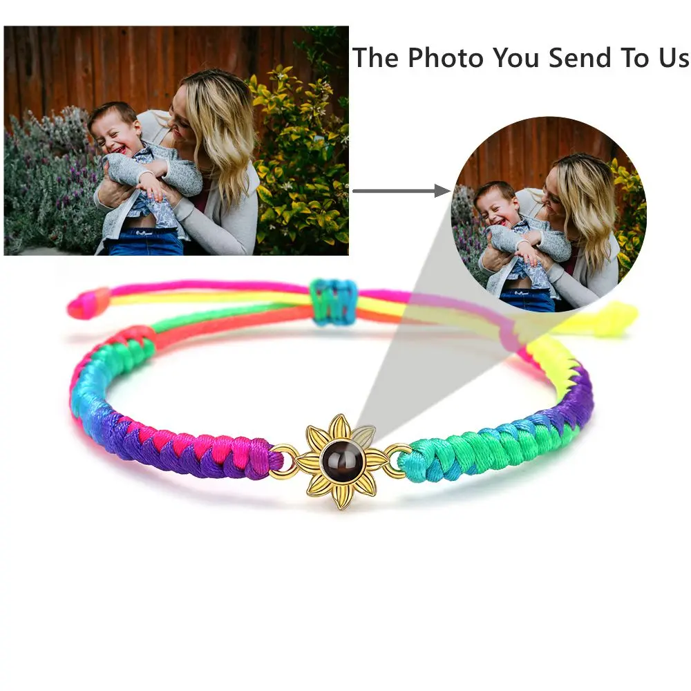 2023 New Personalized Photo Projection Bracelet Custom Photo Bracelets for Women Couple Rainbow Color Jewelry Mother's Day Gift