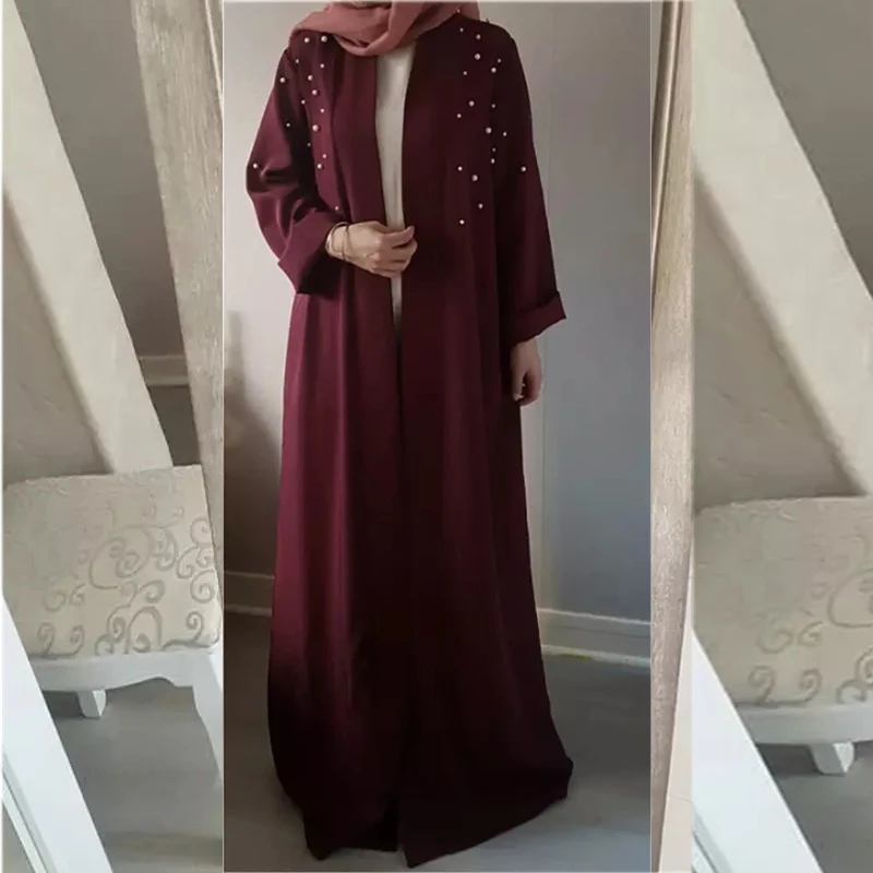 Мусульманская абайя, платье с бисером, кардиган, туника с жемчугом, длинное кимоно, Юба, Рамадан, арабский турецкий Тауб, мусульманская молит...