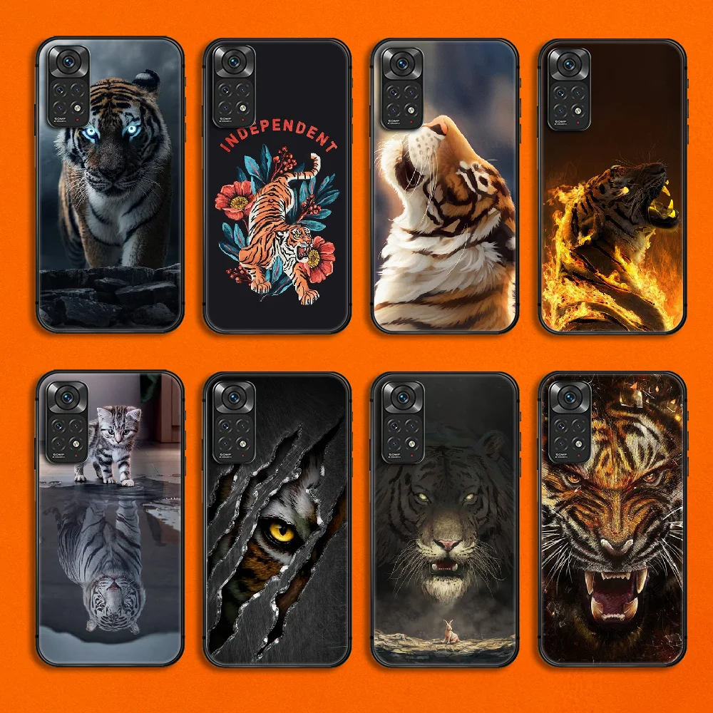 

Tiger Fierce Phone Case Cover For Xiaomi Redmi Note K50 7 8 9 10 11 12 A C E T S Ultra Pro Plus TPU Soft Black