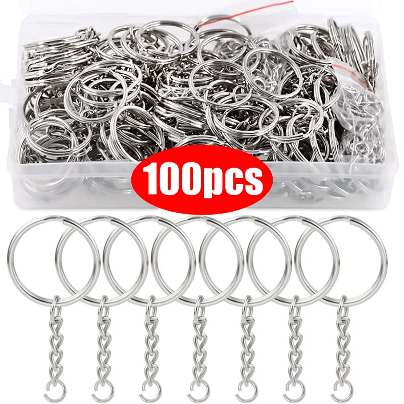 20/100pcs Metal Blank Keyring Keychain Split Rings Keyfob Key Rings Lobster Clasp Key Chain Key Pendant Stainless Steel Rings