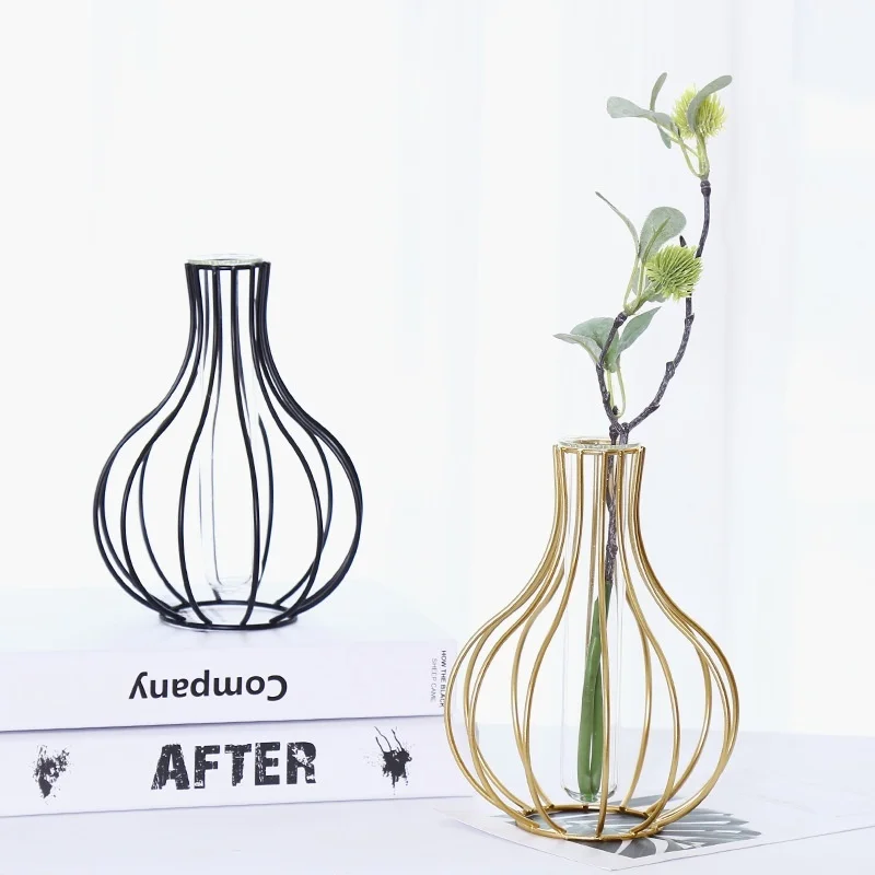 

Nordic Light luxury iron art with glass bottle ball hydroponic flower arrangement living room dining room TV cabinet milk tea