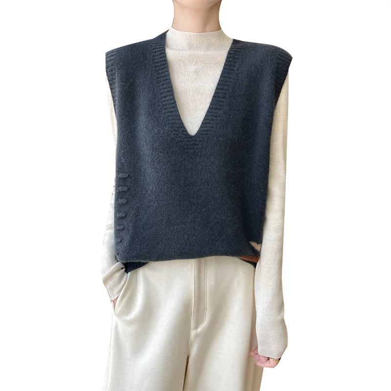 Шерстяной вязаный жилет осенне-зимний женский свитер без рукавов новое