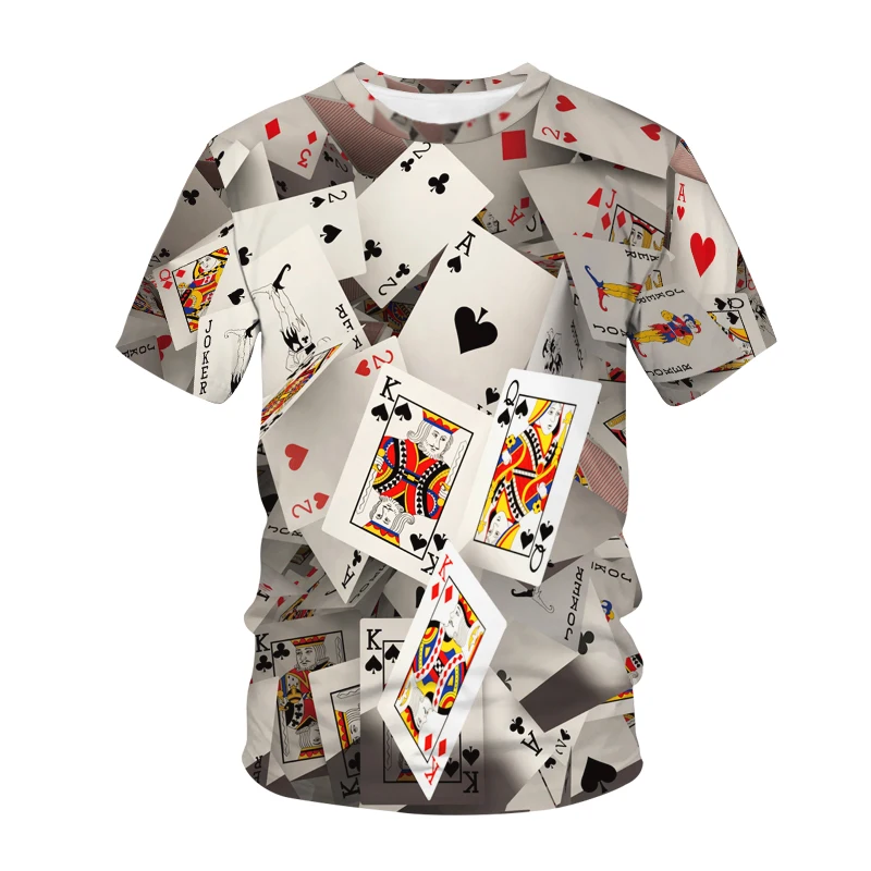 

Футболки с 3D принтом покерных карт, уличная одежда Ace King для мужчин и женщин, модная футболка большого размера, футболки с круглым вырезом, то...