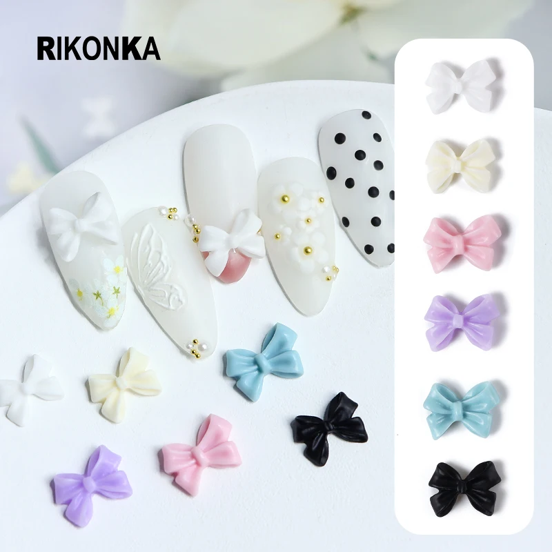 

30Pcs/bag White 3D Short Ribbon Bowknot Ornament Nail Charms Kawaii Jewelry Bow-tie Parts Design Korean Polish Nails Accessories