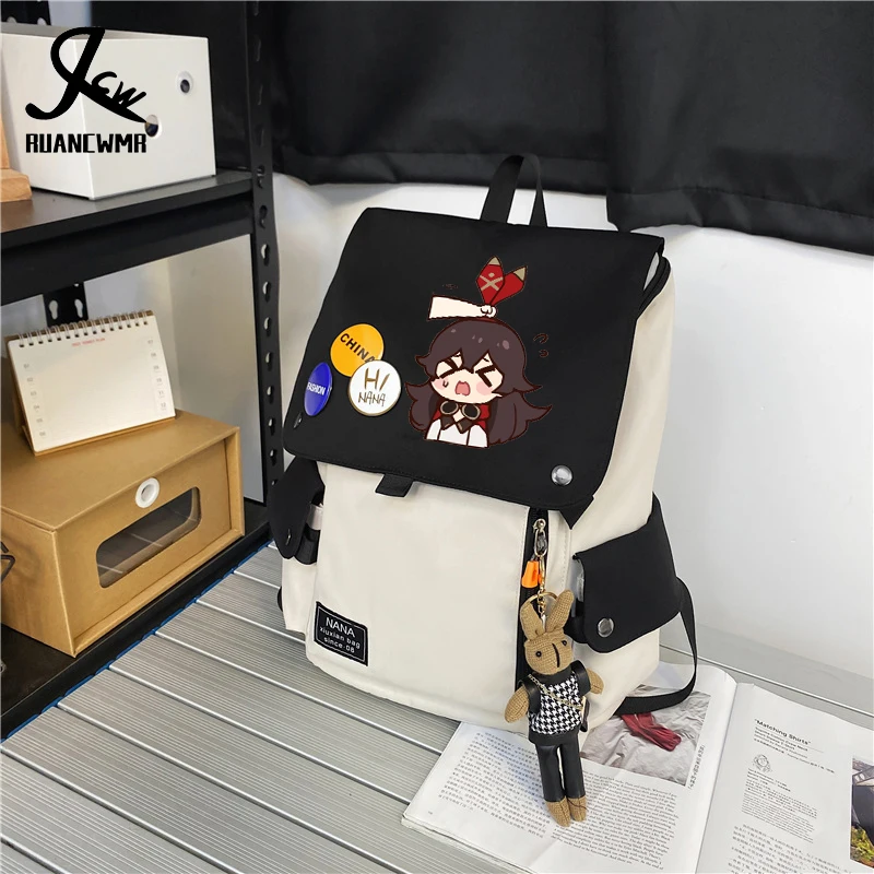 

Anime Game Genshin Impact Paimon Emergency Food Amber Mona Good Job School Backpack Student Bag 4
