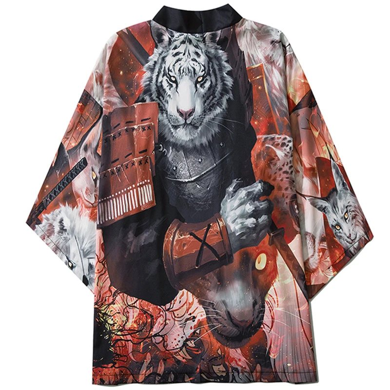 

Beach Casual Coat Yukata Women Japanese Kimonos Men Loose Shirt Anime Tiger Samurai Print Kimono Cardigan Cosplay Asian Clothes