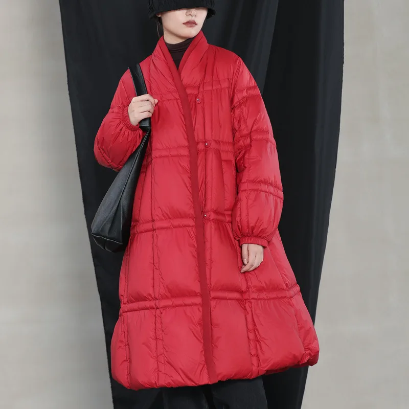 Loose Warm Medium Length Down Jacket Women's White Duck Down Thick Vintage 2022 Autumn and Winter Fashion New Winter Clothing