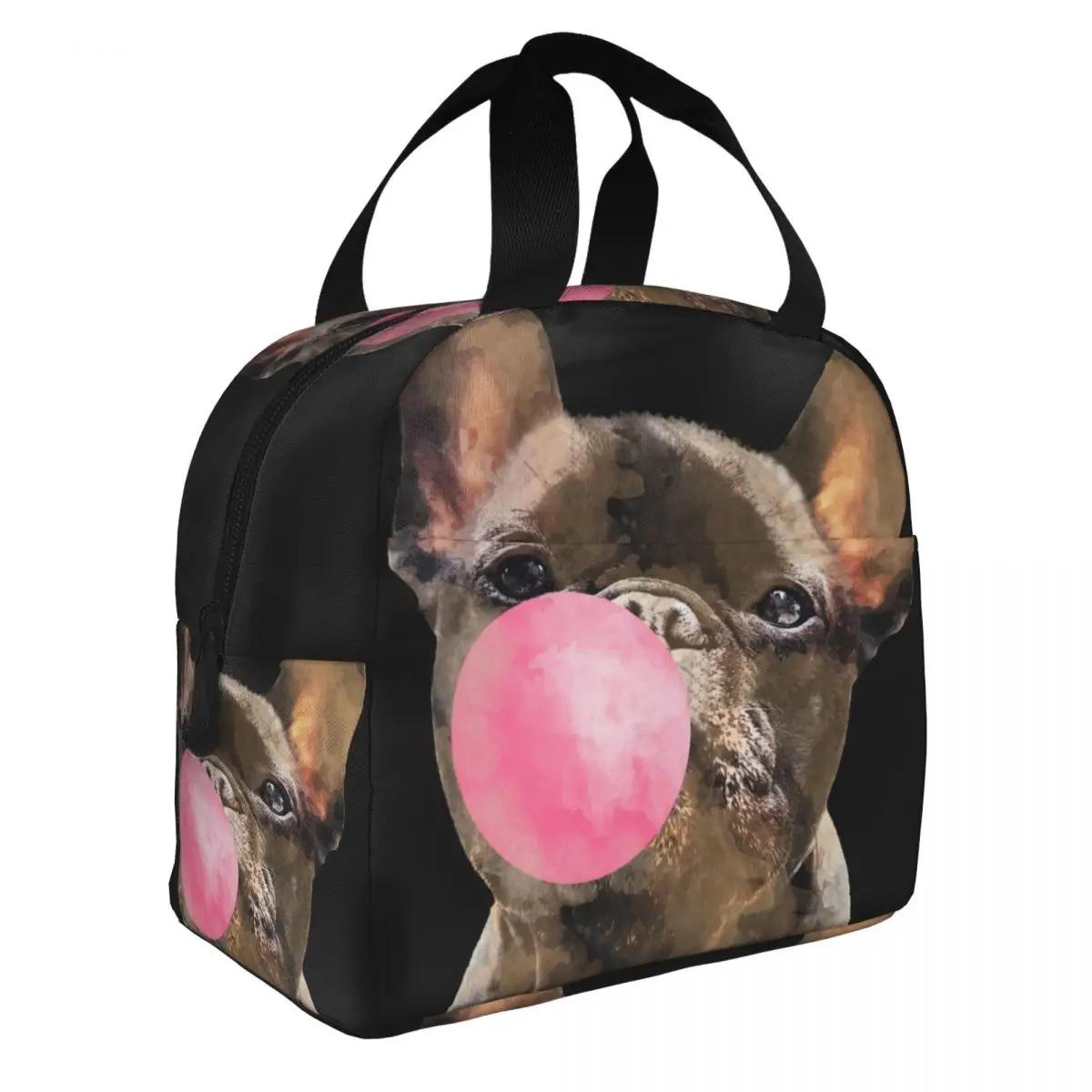 French Bulldog With Bubblegum Lunch Bento Bags Portable Aluminum Foil thickened Thermal Cloth Lunch Bag for Boys and Girls