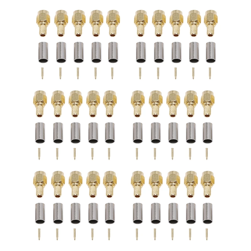 

30Pcs SMA Male Plug RF Coaxial Connector Crimp For RG58 RG142 RG400 LMR195 RG223