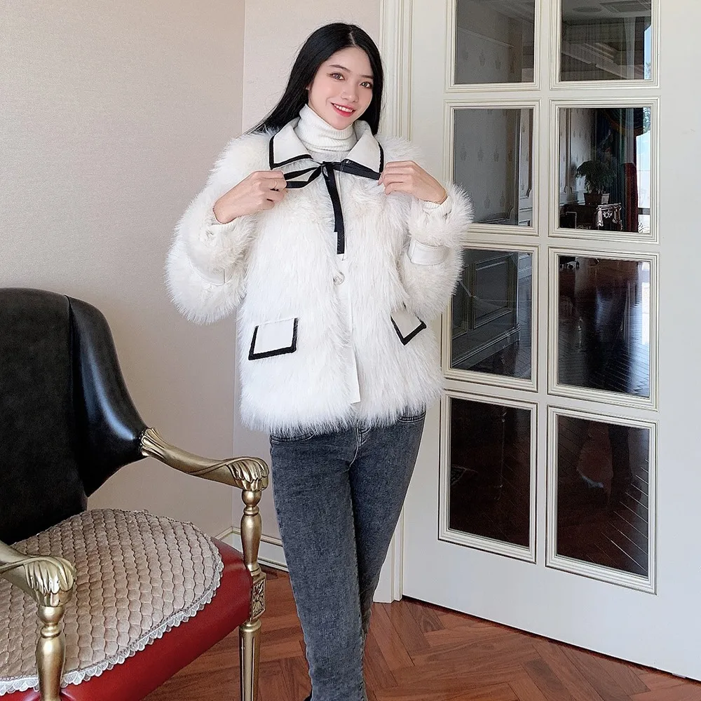 Nagodo Winter Jacket Women 2022 New Thicken Warm Sweet Faux Fox Wool Fur Coat Lapel Collar Furry Fluffy Short Coats abrigos