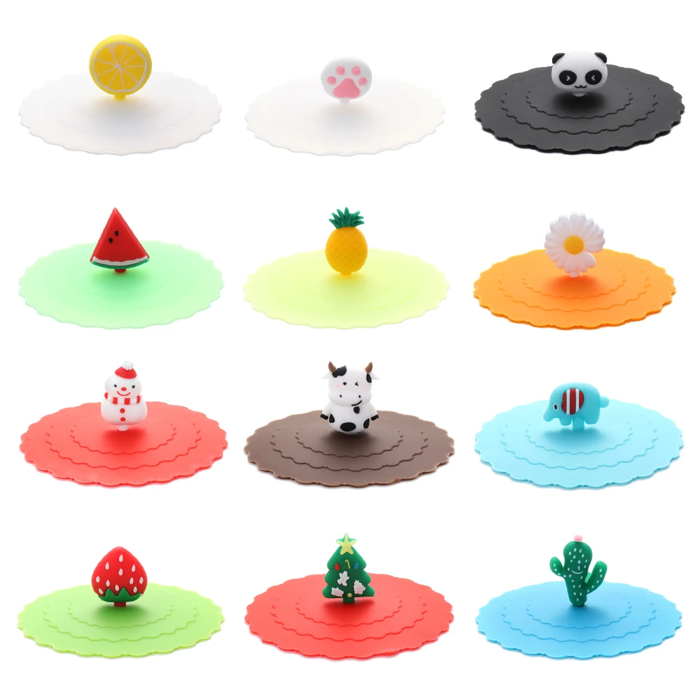 

12 Colors 10cm Reusable Silicone Cup Cover Cute Seal Suction Cup Cover Dustproof Leakproof Tea Coffee Lids Cap Cup Accessories