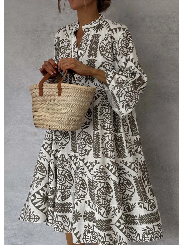 Осеннее повседневное свободное платье с принтом для отпуска женское модное