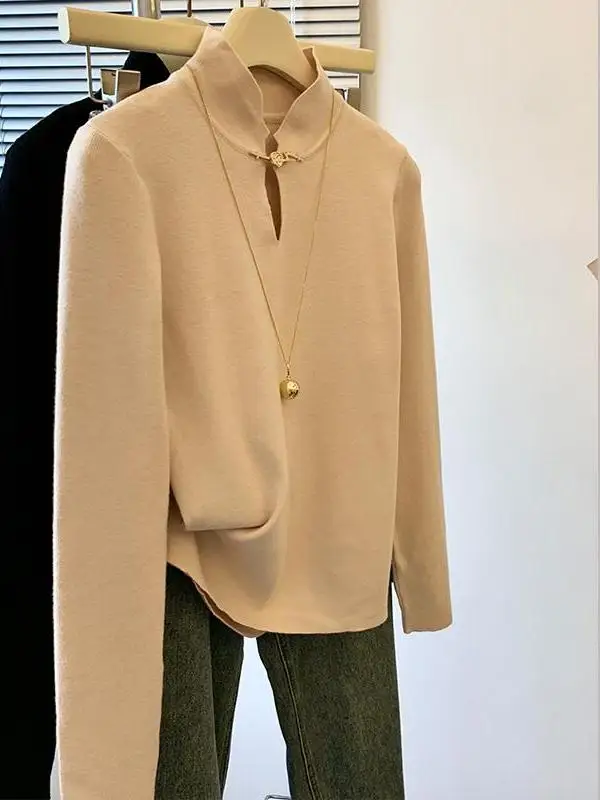 Пряжка больших размеров новый верхний трикотаж абрикосовый высококачественный