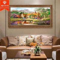 5d diy diamond painting ab mosaic lake scenery full square round large size houses landscape diamont embroidery home decoration