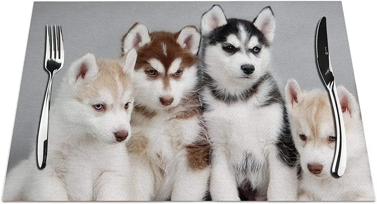 

Husky Placemats Set of 4, Husky Puppies Dogs Placemats Heat Resistant for Dining Table Non-Slip 18x12 Inches