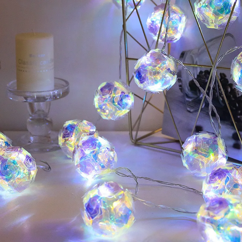 

New Rose Flower Balls Led String Lights Christmas Decorations for Home Laser Dream Colorful Ball Festival Party Wedding Lights