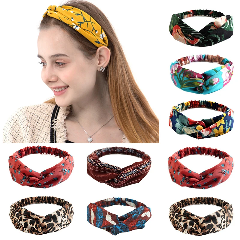 

Women Cross Knotted Hairbands Bohemian Striped Headbands Polka Dot Elastic Hair Band Twisted Turban Head Wrap Hair Accessories