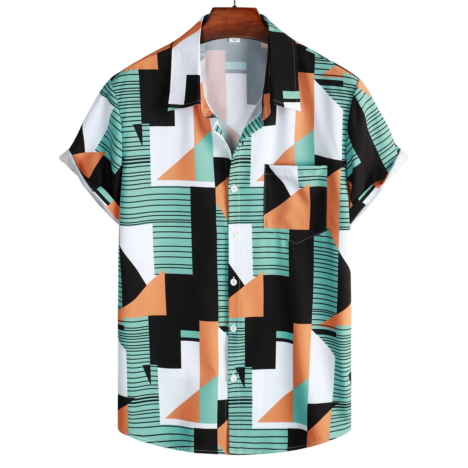 

Cotton Blend Long Sleeve Men Casual Hawaii Print Shirt Short Sleeve Turndown Collar Blouse Shirt Light Shirts for Men