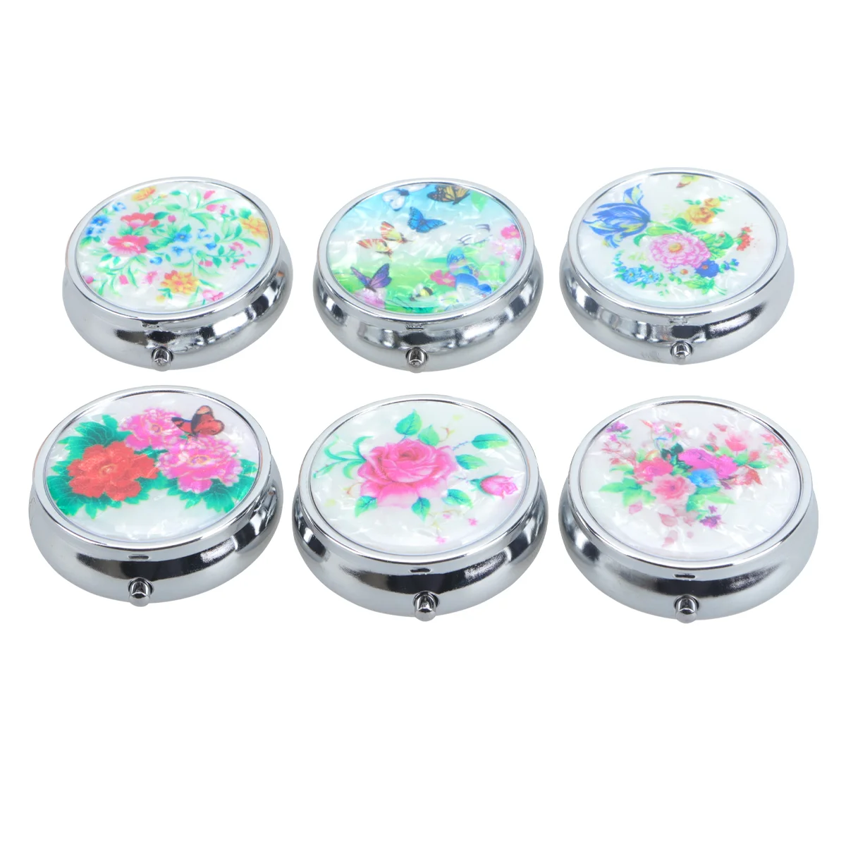 

6pcs Boxes Round 3 Components Portable Vitamin Case for Purse