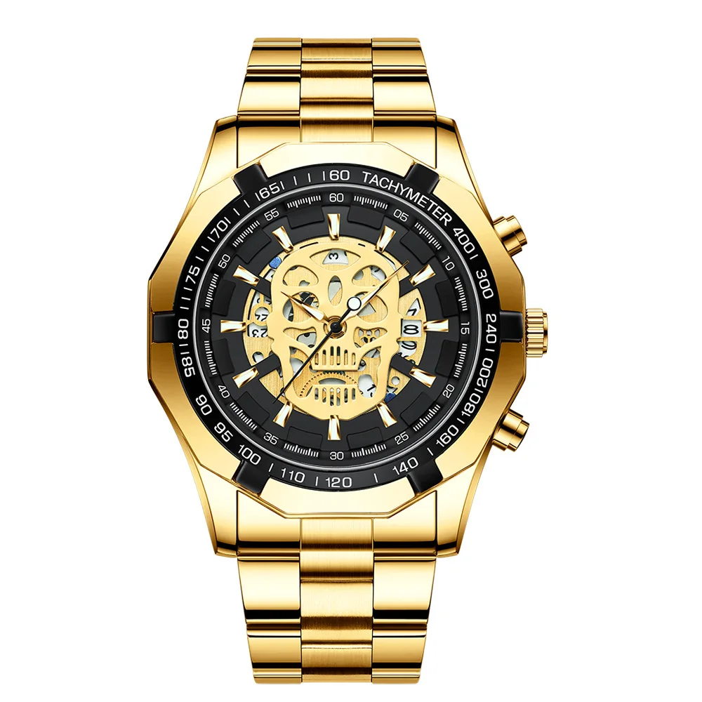 

BINBOND Men's Watches Top Brand Luxury Original Waterproof Quartz Watch for Man Gold Skeleton Style 24 Hour Day Night New S034
