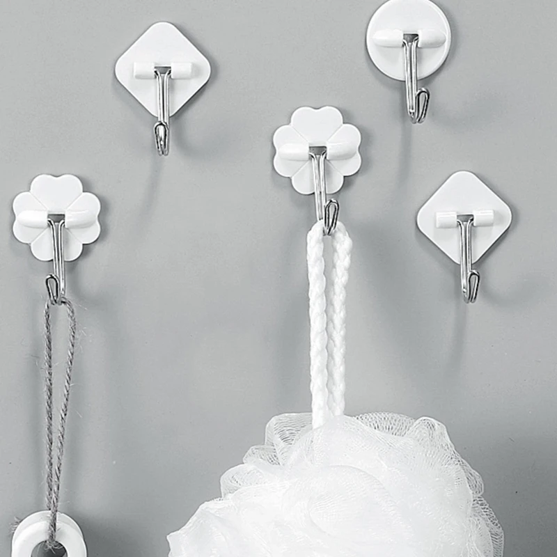 

6pcs/set Punch Free Hooks Strong Self Adhesive Door Wall Hook Stickers Magic Hook Traceless Hangers For Kitchen Bathroom Storage