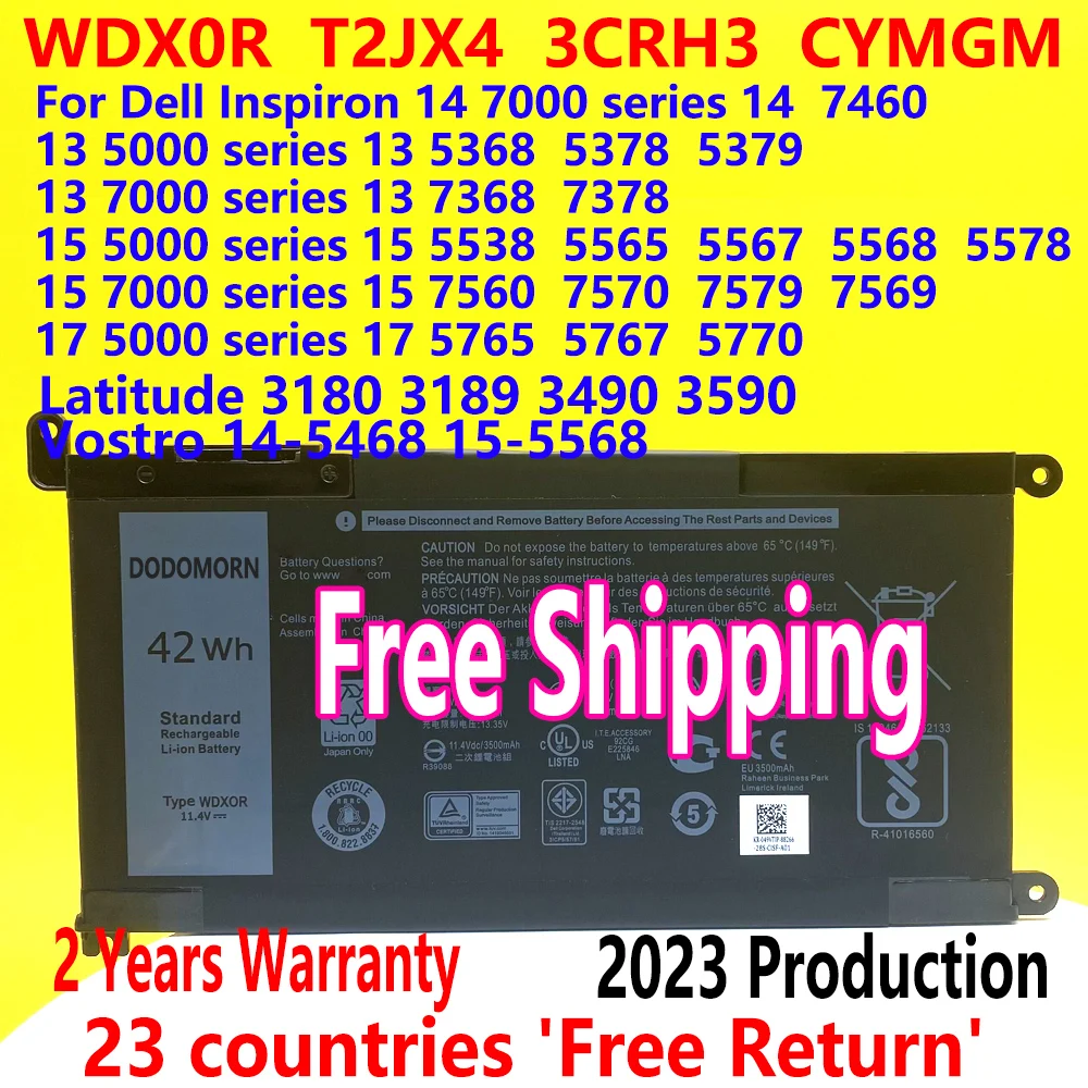Новая батарея WDXOR для DELL Inspiron 13 5368 5378 7368 14 7460 7472 5468 15 5538 5567 5568 7560 7570 7569 17 5765 P61F 3180 Аккумуляторы Dell WDX0R