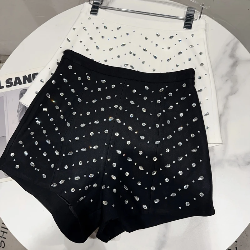2023 Summer New Classic Water Drop Hot Rhinestone Elegant Socialite Solid Color Three-Point Suit Shorts for Women