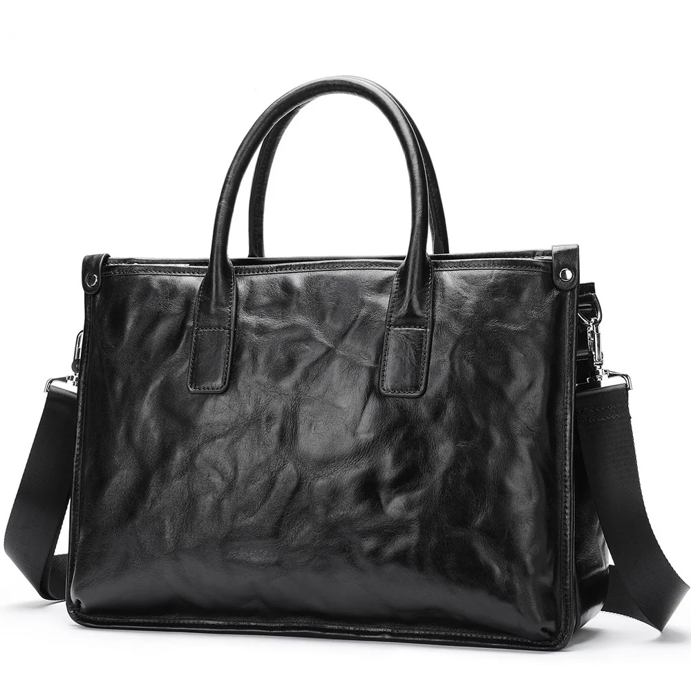 

Портфель мужской из натуральной воловьей кожи, саквояж на плечо из 100% натуральной кожи, вместительный чемоданчик в деловом стиле, цвет черный