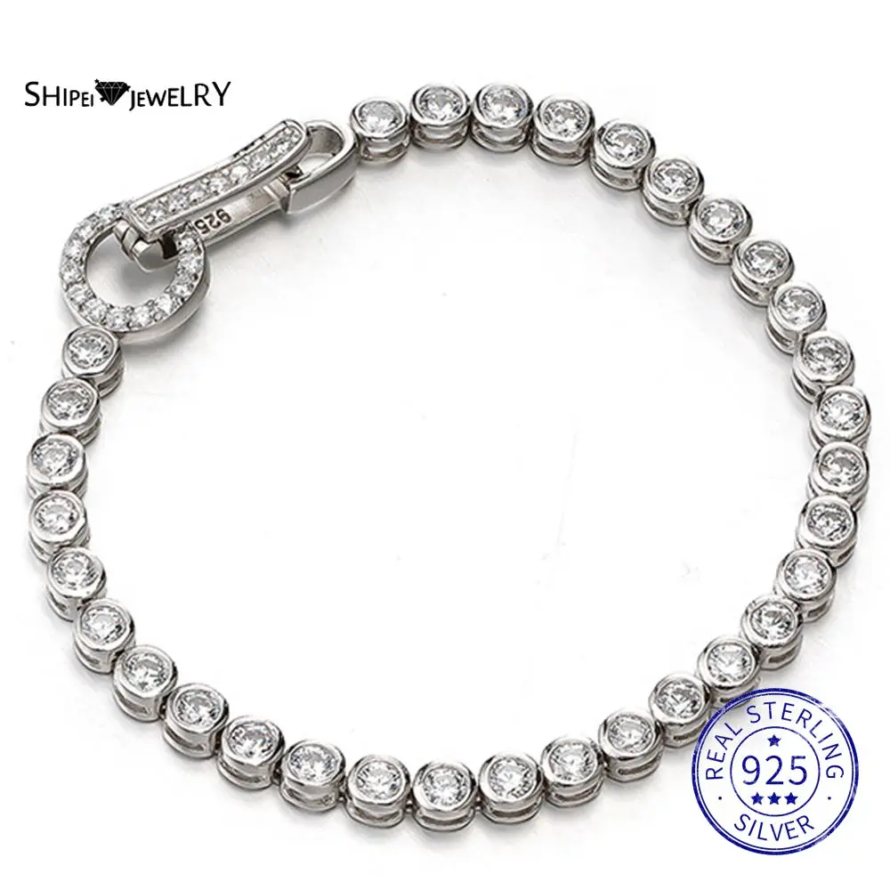 

Shipei 100% 925 Sterling Silver Created Moissanite Diamonds Gemstone Wedding Charm Chain Bracelet Bangle Fine Jewelry Wholesale