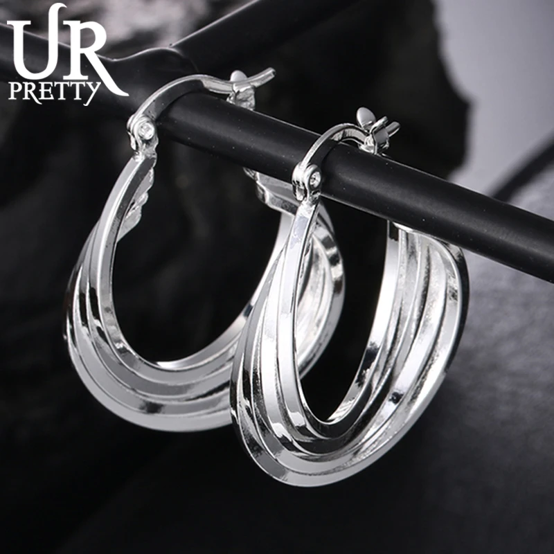 Купи UPRETTY New 925 Sterling Silver 25mm Four Circles Hoop Earring For Women Lady Party Wedding Engagement Charm Jewelry Gift за 202 рублей в магазине AliExpress