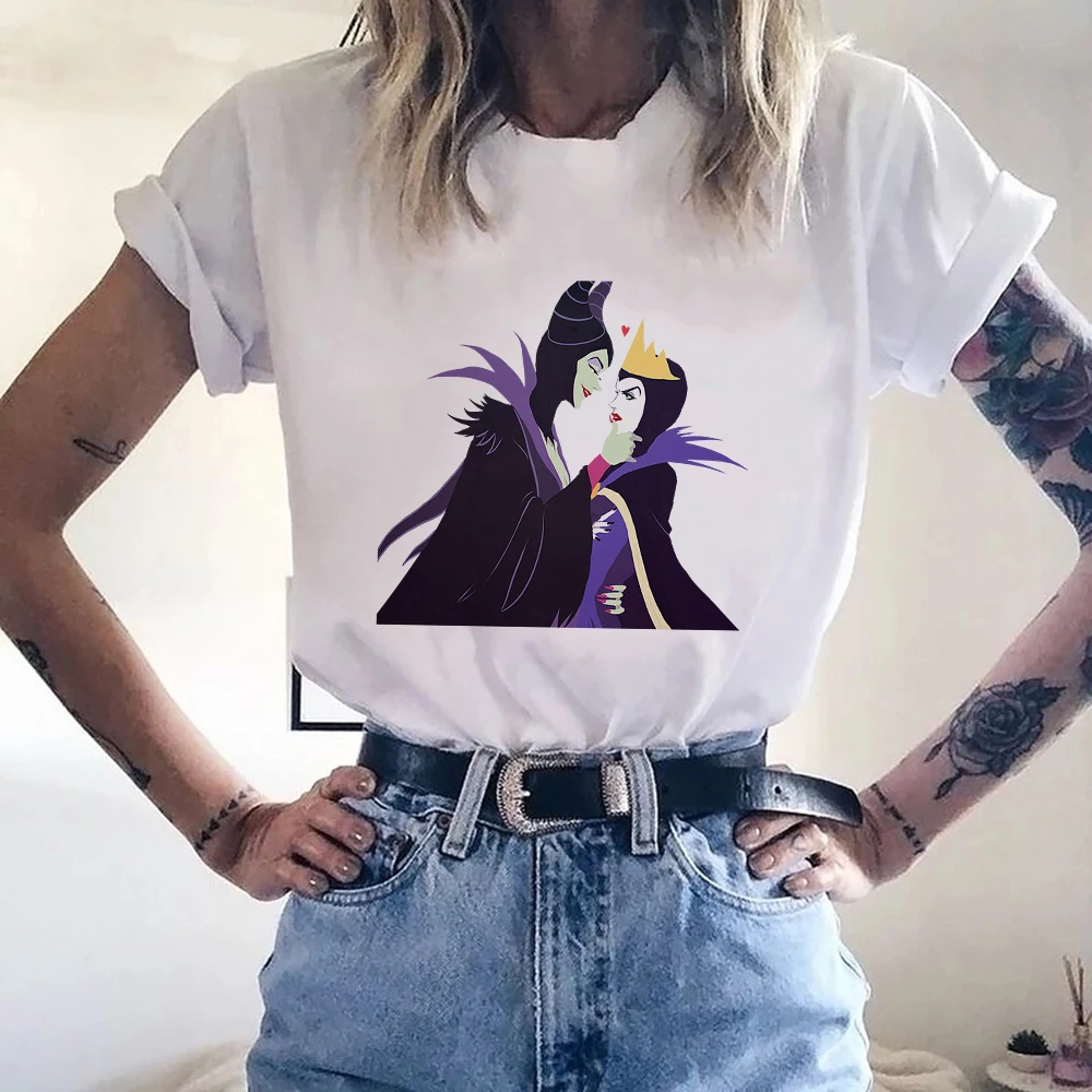 

Женская одежда Maleficent с изображением злодеев Диснея, модная женская уличная одежда, Летние повседневные белые топы, персонализированные фут...