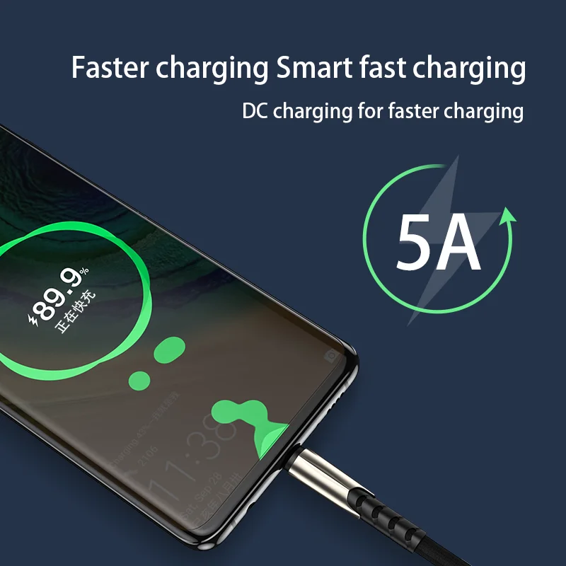 USB-кабель 5A из цинкового сплава кабель для быстрой зарядки с разъемом типа C Huawei P40