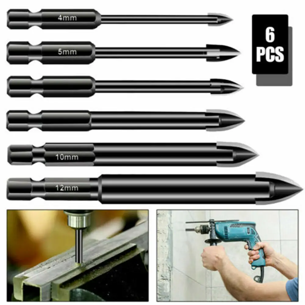 6Pcs Ceramic Tile Drill Bits Wall Tools Parts Plastic Glass Concrete Hole Opener DIY Workshop Triangle Drill 4/5/6/8/10/12 mm