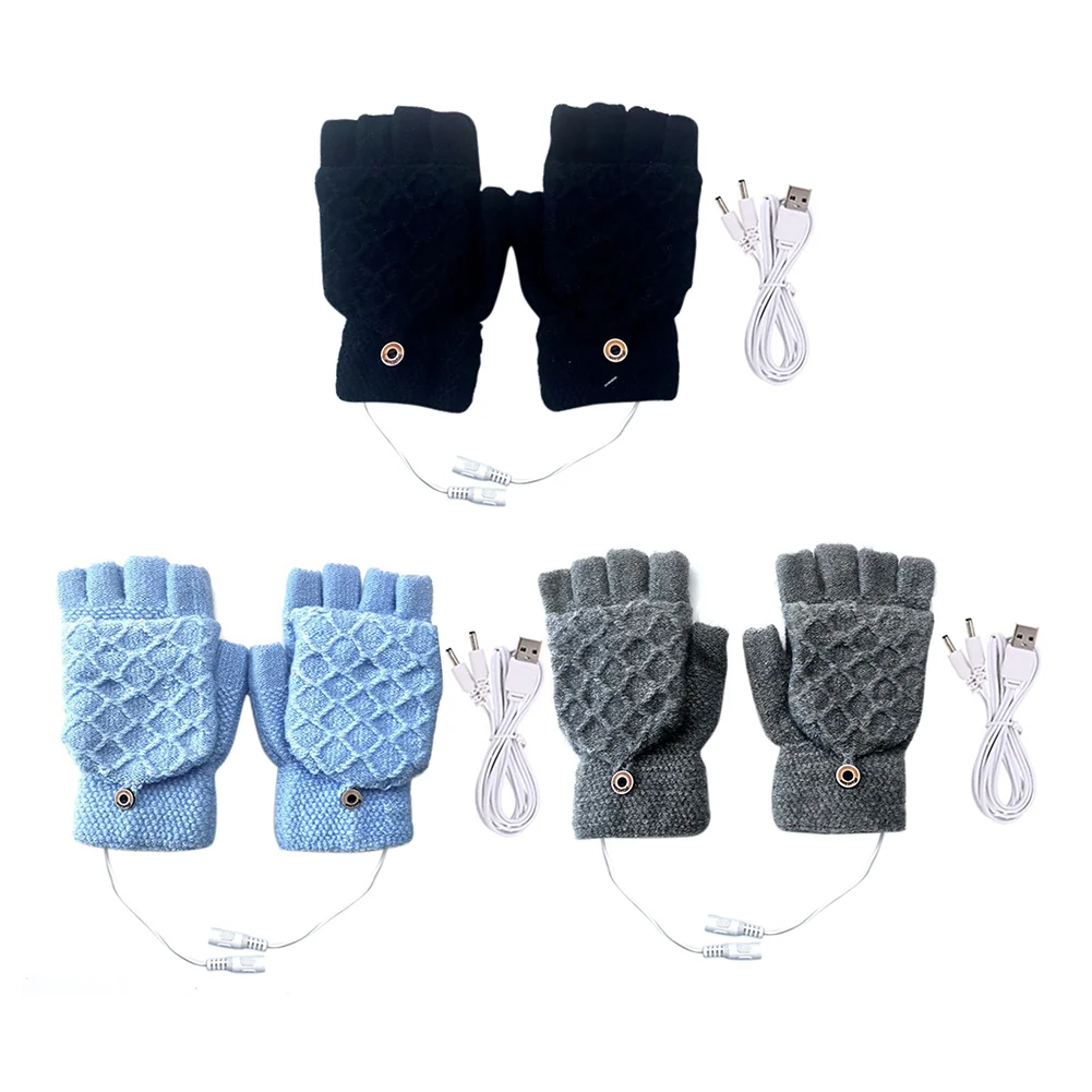 

USB Warm Hand Heating Gloves Electric Constant Temperature Portable Soft Winter Gloves Heated Knitting Full Finger Mittens