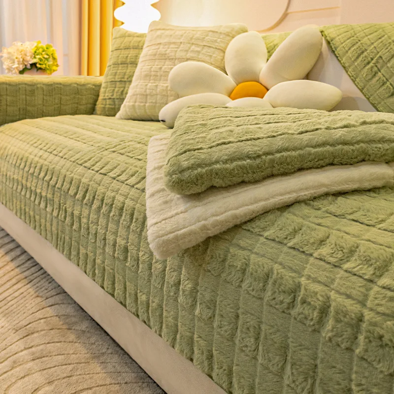 

Клетчатое полотенце для дивана, супермягкий плюшевый однотонный современный нескользящий чехол для дивана, утолщенный теплый зимний коврик для эркера в гостиную