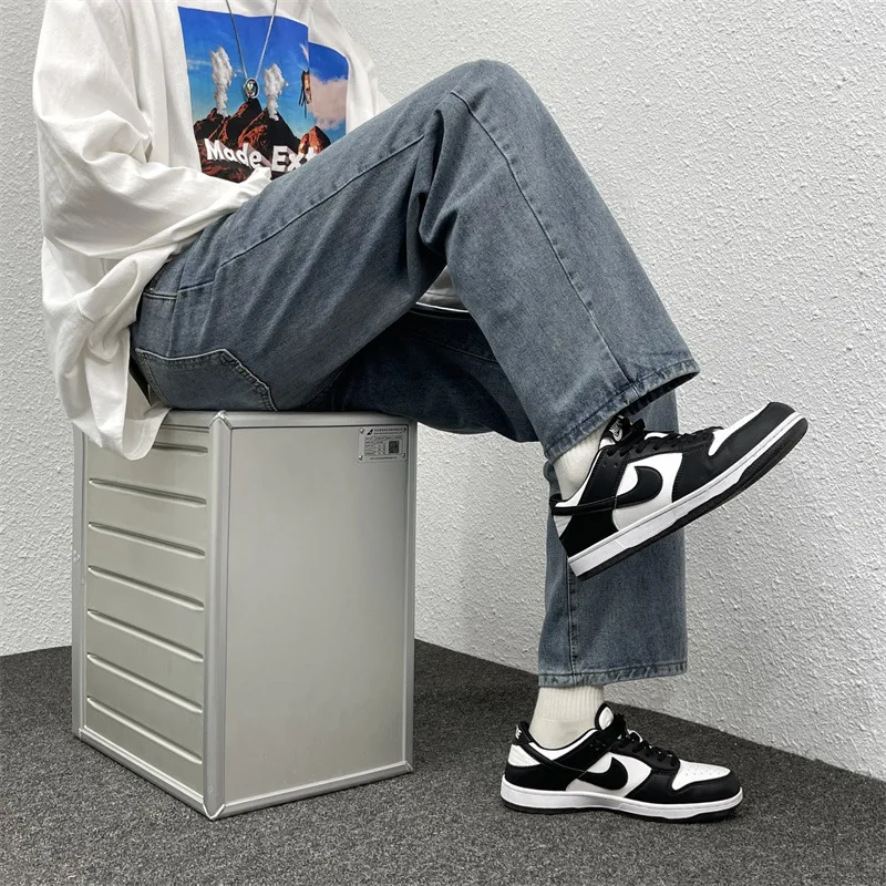 Harajuku style ins fried street jeans men's straight loose wide-leg pants tide brand high street Hong Kong style pants S-5XL