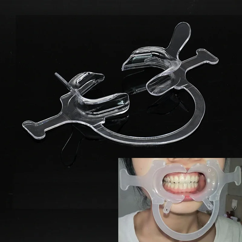C shape Cheek Lip Retractor Dental Plastic Mouth Opener Transparent Cheek Retractor with Handle