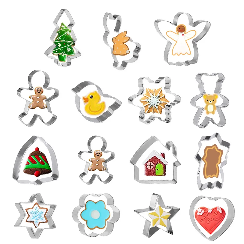 

15pcs Christmas Stainless Steel Biscuit Chocolate Mold Cake Mold Baking Tool DIY Mold Bakery Accessories New Product Wholesale