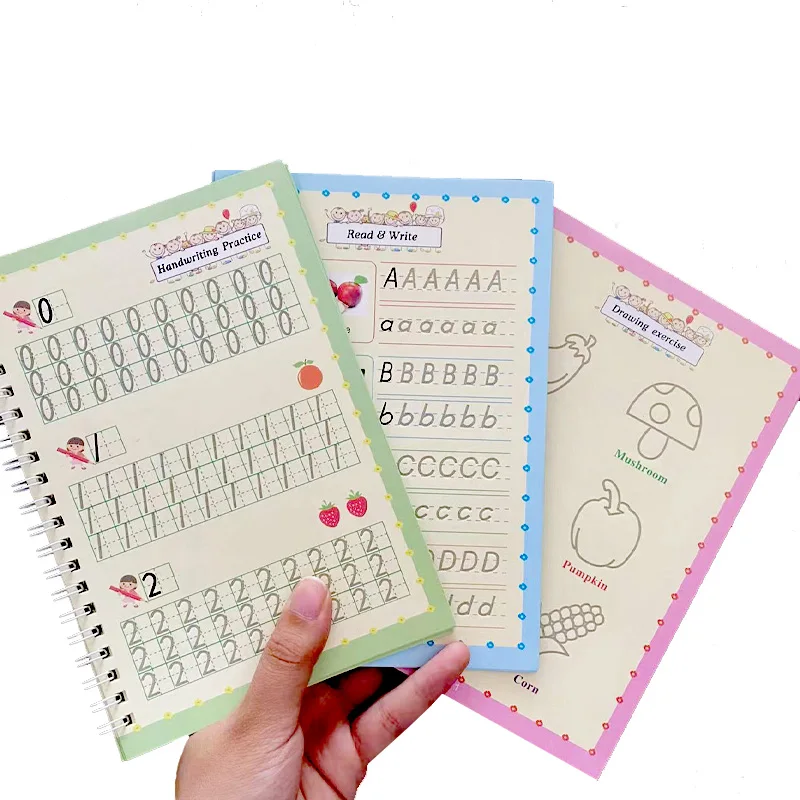 

3 Books + Pen Sank Reusable 3D Magic Exercise Book Children Letters Writing Stickers Calligraphy English Numbers Montessori Toys