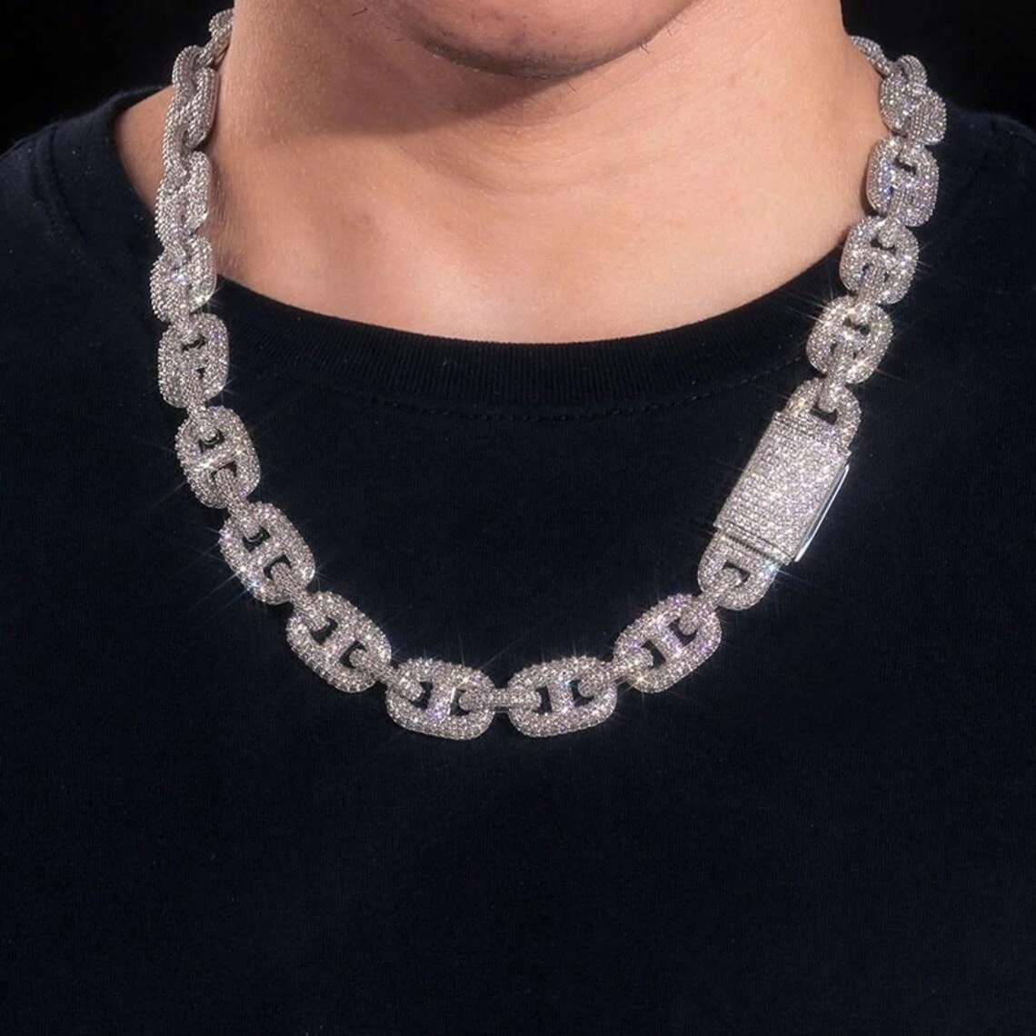 Большая круглая кубинская цепочка Майами Vvs Муассанит стерлинговое серебро 925