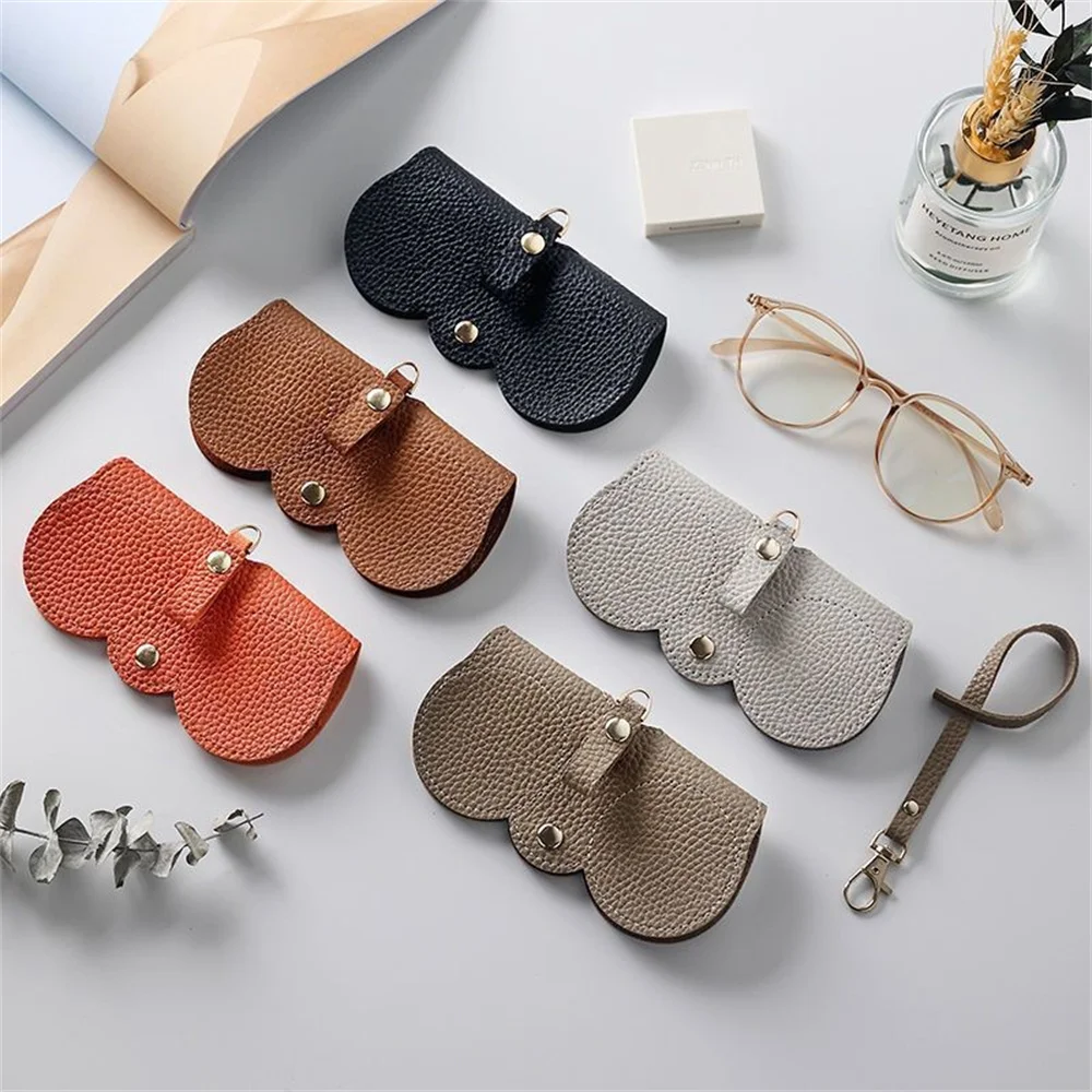 

Portable Retro Handmade PU Leather Glasses Bag with Lanyard Hanging Sunglasses Case Simple Glasses Storage Box Sunglasses Case