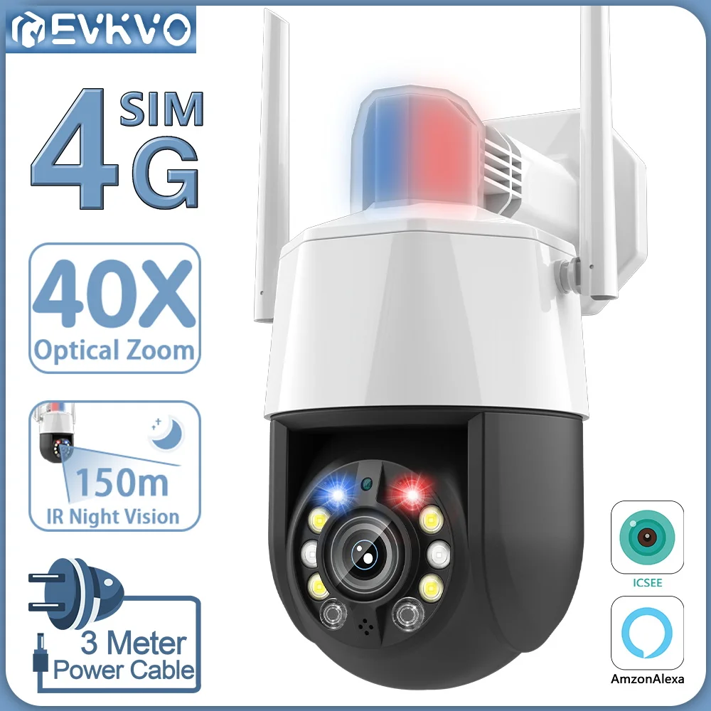 

EVKVO 4K 8MP 4G Outdoor Camera 40X Optical Zoom AI Human Tracking WIFI Security Surveillance PTZ Camera 150M Night Vision iCSee