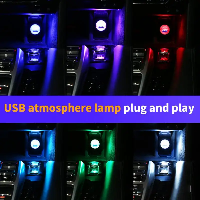 Фото 1 ~ 10 шт. новый автомобильный USB светодиодный светильник, мини-ритмовая сенсорная лампа с голосовой активацией, автомобильный интерьерный свет, музыка, красочная атмосфера, декор автомобиля №3
