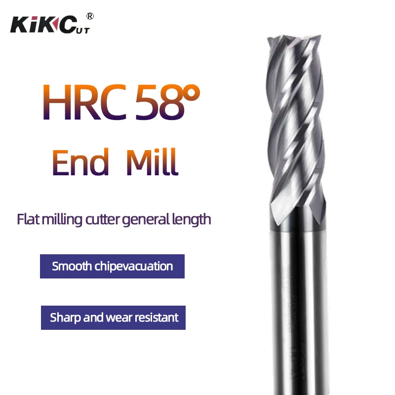 

High Efficiency Alloy Hard End Mill 58 Degree Flat Bottom Tungsten Steel Milling Cutter 4 Flute CNC Machine Tool