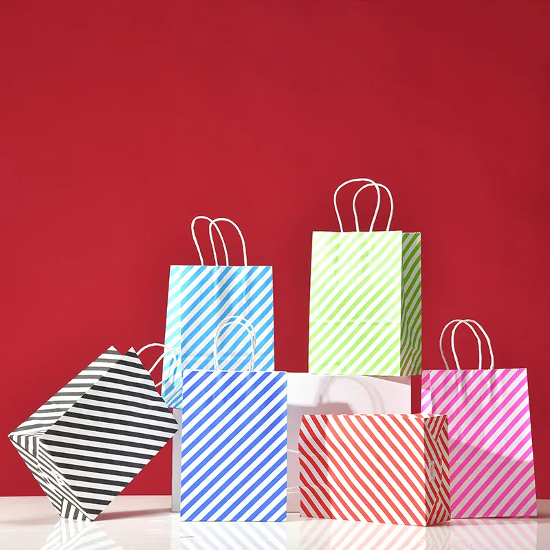 

20/30/40pcs striped kraft paper bag portable tote bag party gift bag shopping bag shopping bag