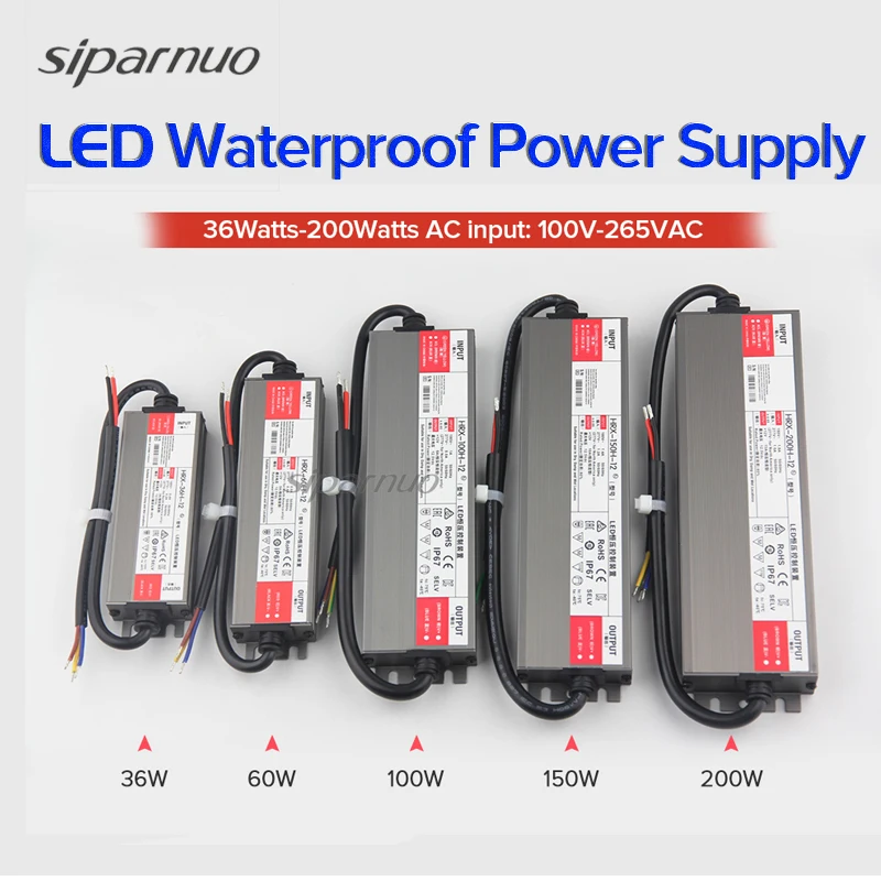 Waterproof LED Power Supply Lighting Transformer AC220V To DC 12V 24V LED Driver 60W 100W 150W 200W 300W 600W Outdoor Waterproof