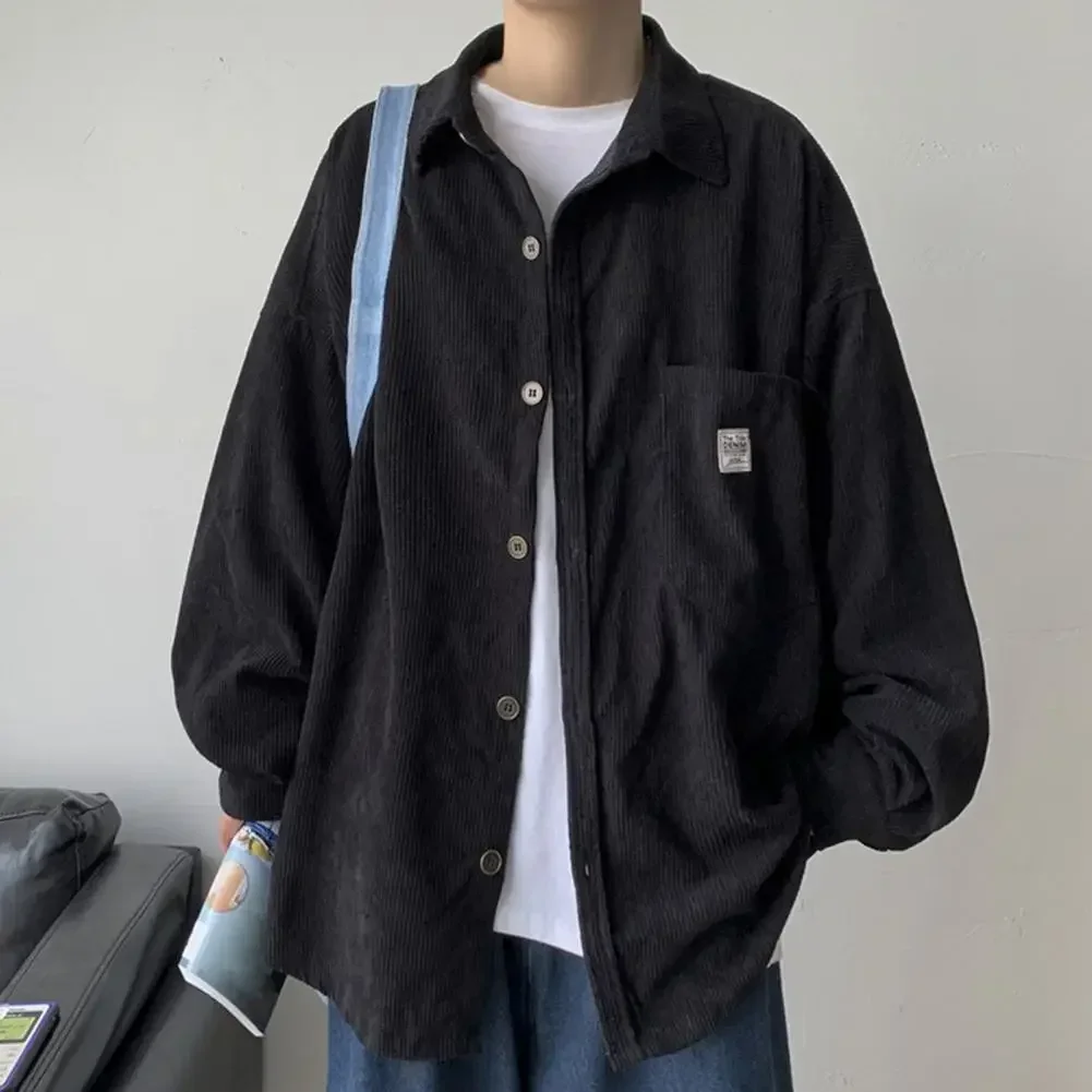 2024 вельветовая мужская рубашка в стиле Харадзюку корейская с длинным рукавом