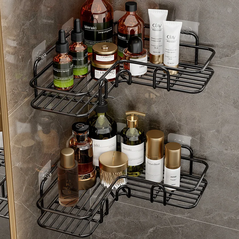 

Non Punching Triangle Mounted Storage Rack Corner Toilet Bathroom Wall Black